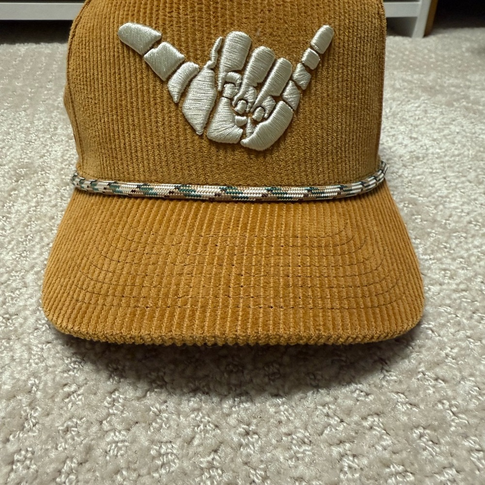 Tan Corduroy Cap with Embroidered Hand Design